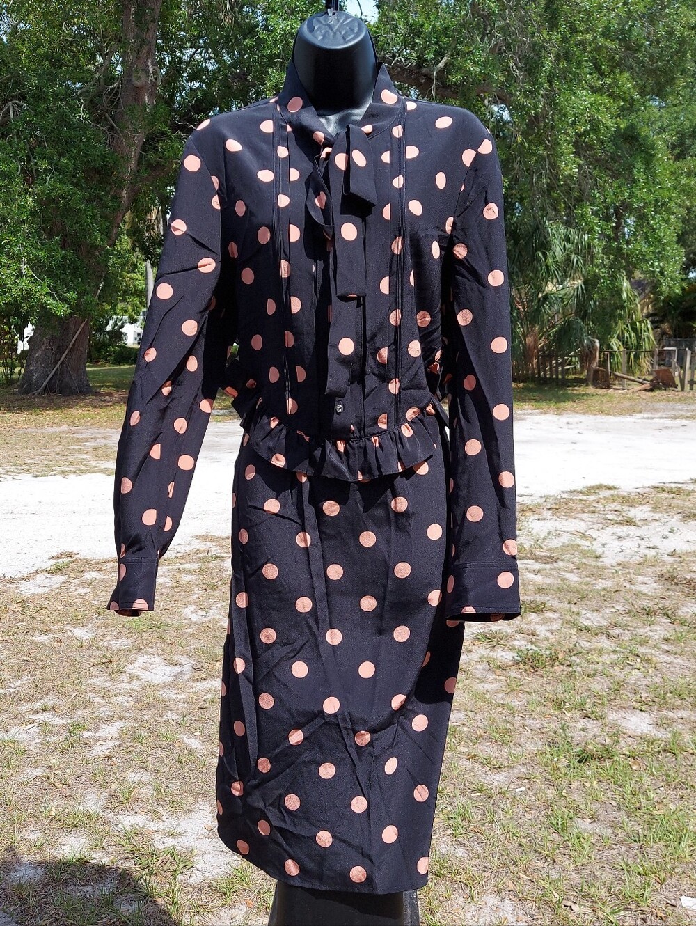 A navy blue dress with large pink polka dots by Tory Burch size 12